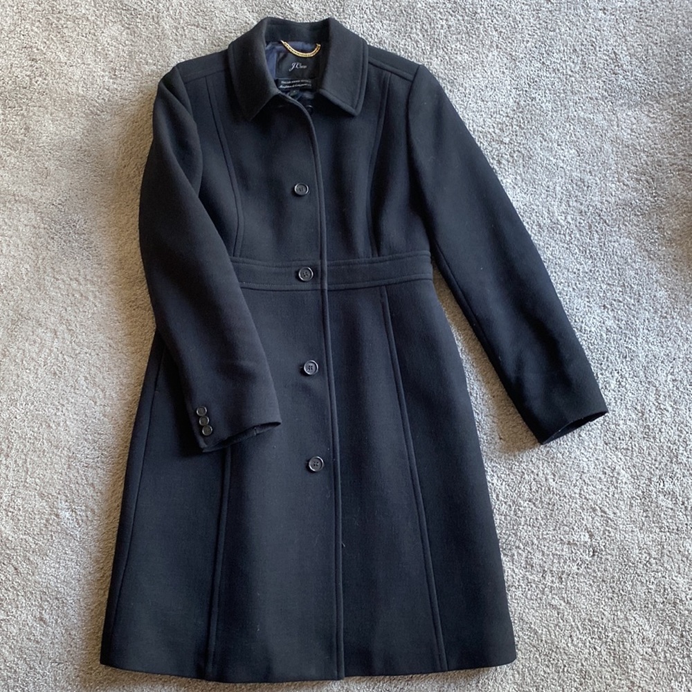 J. Crew Italian Double Cloth Black Trench-coat with Thinsulate.